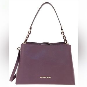 Michael Kors Saffiano Chain Crossbody Handbag with matching wallet! Burgundy Red